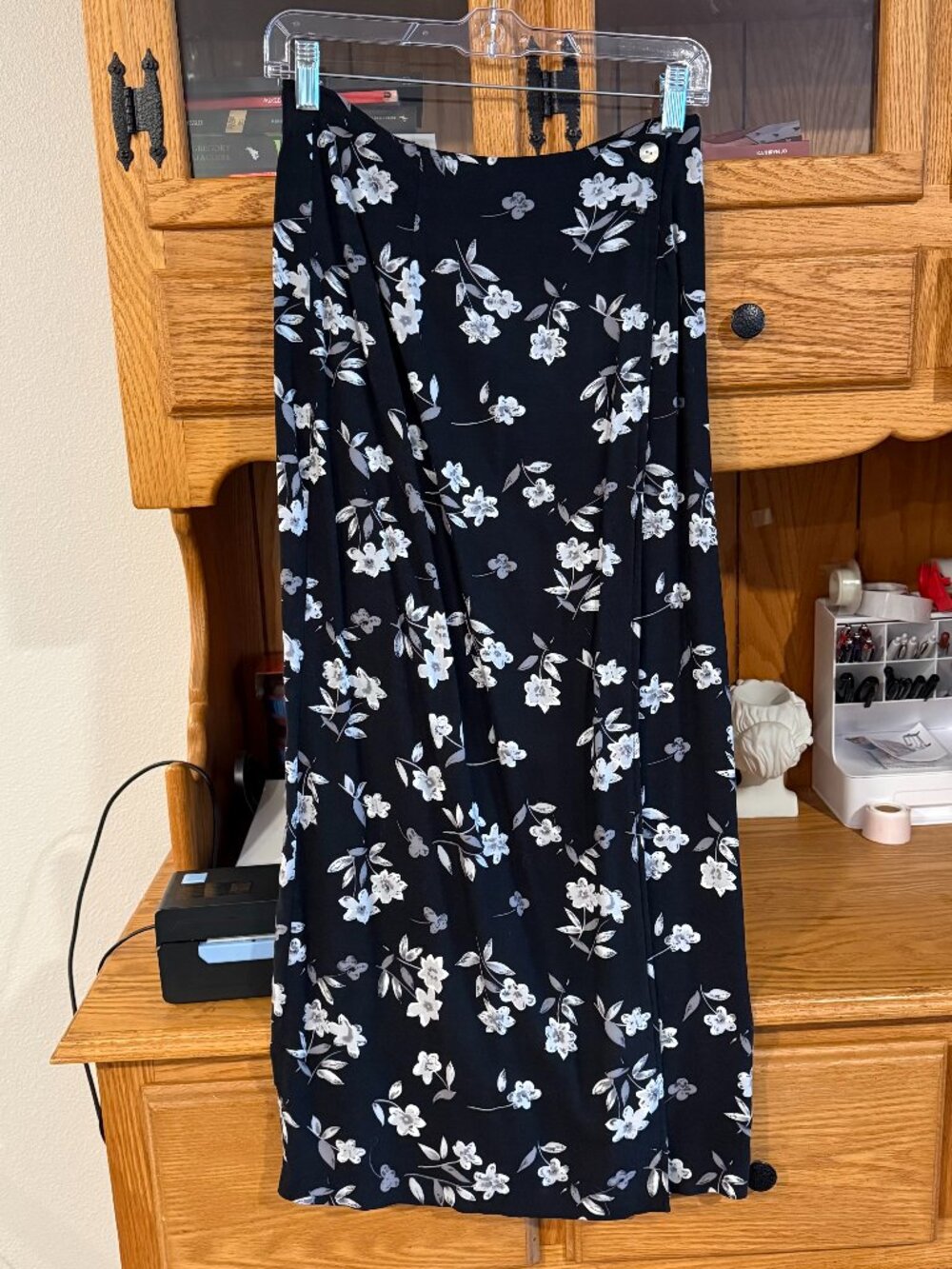 Black/Gray Floral Wrap Maxi Skirt